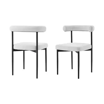 Set of Two Gray And Black Upholstered Polyester Open Back Dining Side Chairs