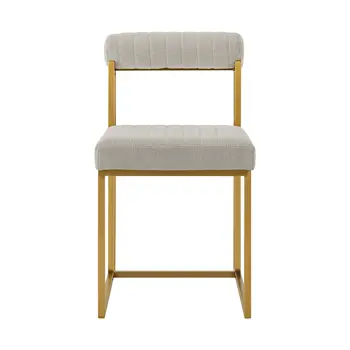 Set of Two Gray And Gold Upholstered Polyester Open Back Dining Side Chairs
