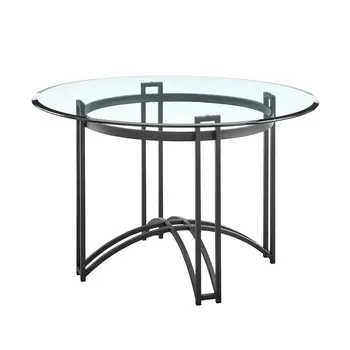 48" Clear And Black Glass And Iron Round Top Dining Table