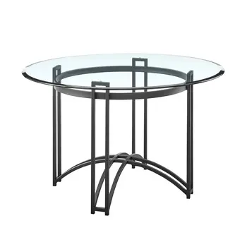 48" Clear And Black Glass And Iron Round Top Dining Table