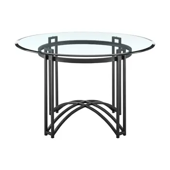 48" Clear And Black Glass And Iron Round Top Dining Table