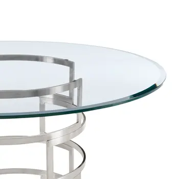48" Clear And Silver Glass And Stainless Steel Pedestal Base Round Top Dining Table