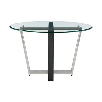 48" Clear And Black Glass And Iron Sled Base Round Top Dining Table