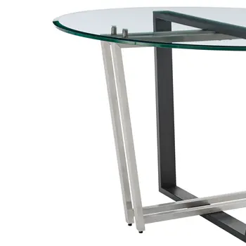 48" Clear And Black Glass And Iron Sled Base Round Top Dining Table