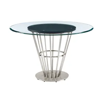 48" Clear And Silver Glass And Stainless Steel Pedestal Base Round Top Dining Table