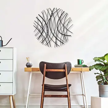 24" X 24" Black Metal Circle Abstract Hanging Dimensional Sculpture