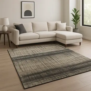 8' X 10' Black Abstract Hand Knotted Area Rug
