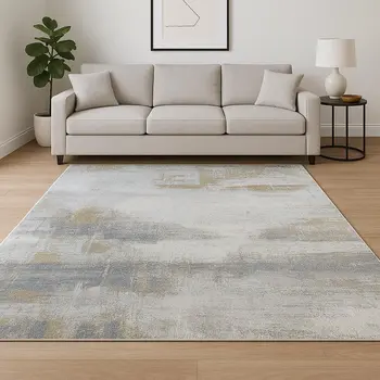 8' X 10' Gold Abstract Hand Knotted Area Rug