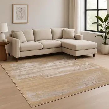 8' X 10' Beige Abstract Hand Knotted Area Rug