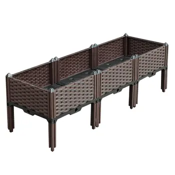47" X 16" Dark Brown Heavy Duty Plastic Rectangular Self Watering Raised Garden Bed