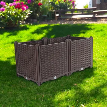 32" X 16" Dark Brown Heavy Duty Plastic Rectangular Self Watering Planter Box