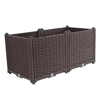 32" X 16" Dark Brown Heavy Duty Plastic Rectangular Self Watering Planter Box