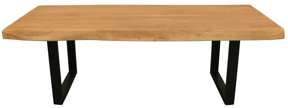 59" Natural And Black Solid Wood And Iron Live Edge Coffee Table