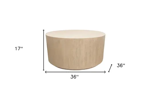 36" Natural Solid Wood Round Distressed Coffee Table