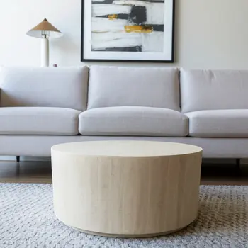 36" Natural Solid Wood Round Distressed Coffee Table