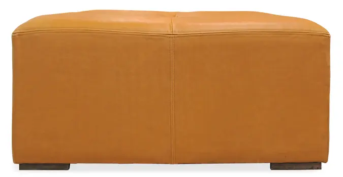 36" Orange Genuine Leather And Solid Wood Square Cocktail Table