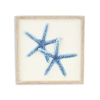 Blue and White Distressed Metal Starfish Framed Wall Art