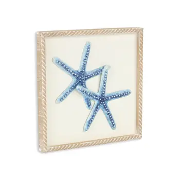 Blue and White Distressed Metal Starfish Framed Wall Art
