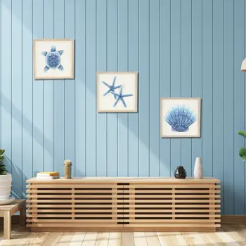 Blue and White Distressed Metal Sea Turtle Brown Frame Wall Art