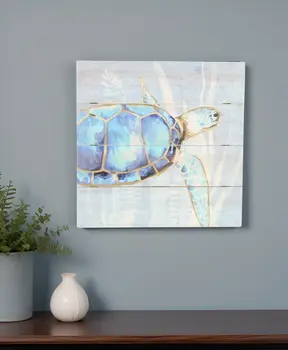 Swimming Sea Turtle Wooden Plank Unframed Wall Art