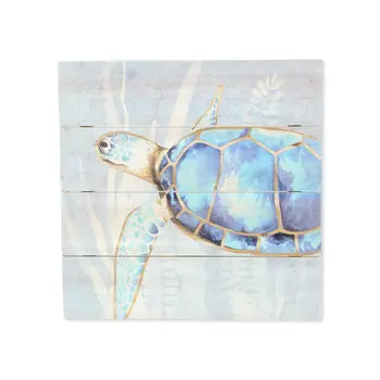 Swimming Sea Turtle Wooden Plank Unframed Wall Art