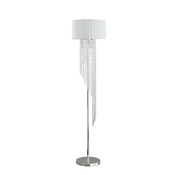 66" Clear And Silver Crystal And Metal Floor Lamp With White Linen Drum Shade