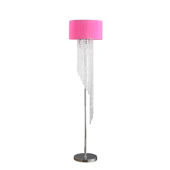 53" Clear And Silver Crystal And Metal Floor Lamp With Hot Pink Linen Drum Shade