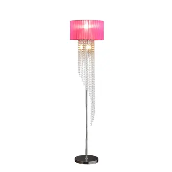 53" Clear And Silver Crystal And Metal Floor Lamp With Hot Pink Linen Drum Shade
