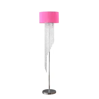 53" Clear And Silver Crystal And Metal Floor Lamp With Hot Pink Linen Drum Shade