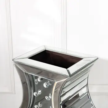 28" Silver Urn Mirrored Glass Floor Vase With Crystals