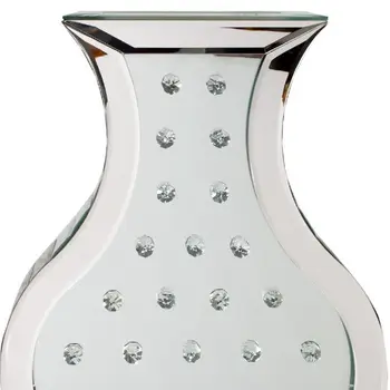 28" Silver Urn Mirrored Glass Floor Vase With Crystals