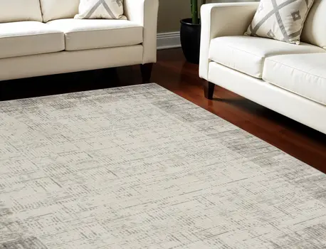 8' X 11' Ivory and Gray Abstract Area Rug