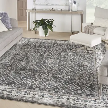 8' X 10' Gray Floral Power Loom Area Rug