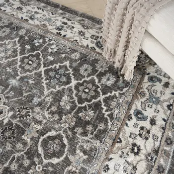 8' X 10' Gray Floral Power Loom Area Rug