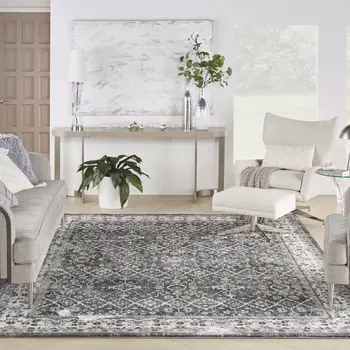 8' X 10' Gray Floral Power Loom Area Rug