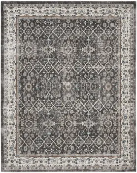 8' X 10' Gray Floral Power Loom Area Rug