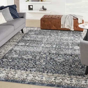 8' X 10' Blue Floral Power Loom Area Rug