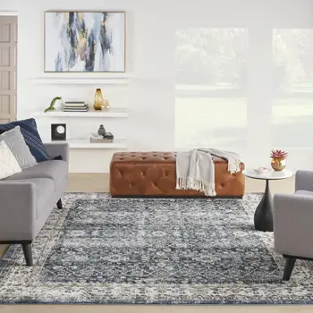 8' X 10' Blue Floral Power Loom Area Rug