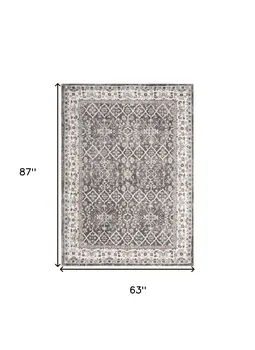 5' X 7' Gray Floral Power Loom Area Rug