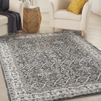5' X 7' Gray Floral Power Loom Area Rug