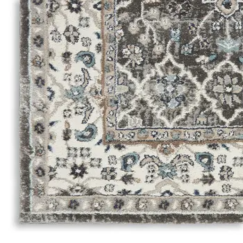 5' X 7' Gray Floral Power Loom Area Rug