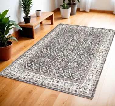 4' X 6' Gray Floral Power Loom Area Rug