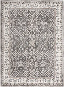 4' X 6' Gray Floral Power Loom Area Rug