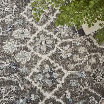 4' X 6' Gray Floral Power Loom Area Rug