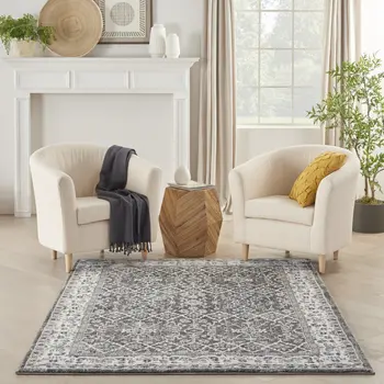4' X 6' Gray Floral Power Loom Area Rug