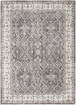 4' X 6' Gray Floral Power Loom Area Rug