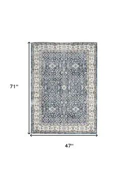 4' X 6' Blue Floral Power Loom Area Rug