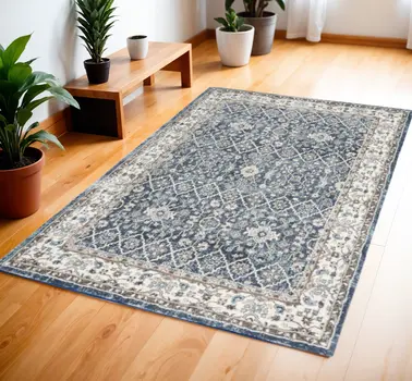 4' X 6' Blue Floral Power Loom Area Rug
