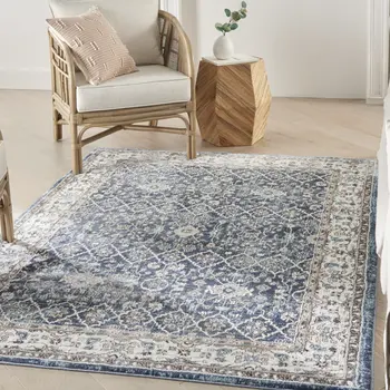 4' X 6' Blue Floral Power Loom Area Rug