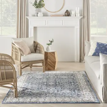 4' X 6' Blue Floral Power Loom Area Rug
